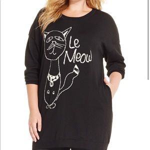 Black plus size Melissa McCarthy w/ white le meow crewneck long sweater or dress